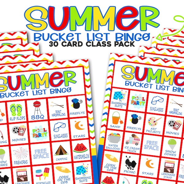 Summer Bingo Game, Summer Party Game, Summer Bucket List, Last Day of School Group Game, Summer Party, Summer Bingo, End of Year