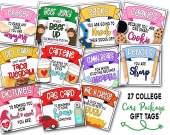 College Care Package Gift Tag Printables - College Survival Kit Gift Tags - College Student Survival Kit - College Student Care Package