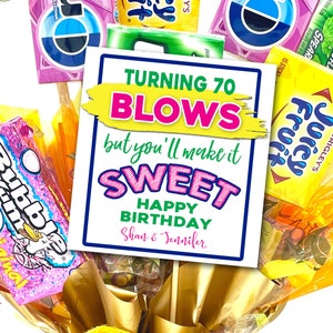 Etichetta regalo per il 70° compleanno, Poster di Candy Bar, Regalo di compleanno di un amico, Regalo di compleanno stampabile, Poster di Candy Gram, Regalo di compleanno stampabile, Settanta