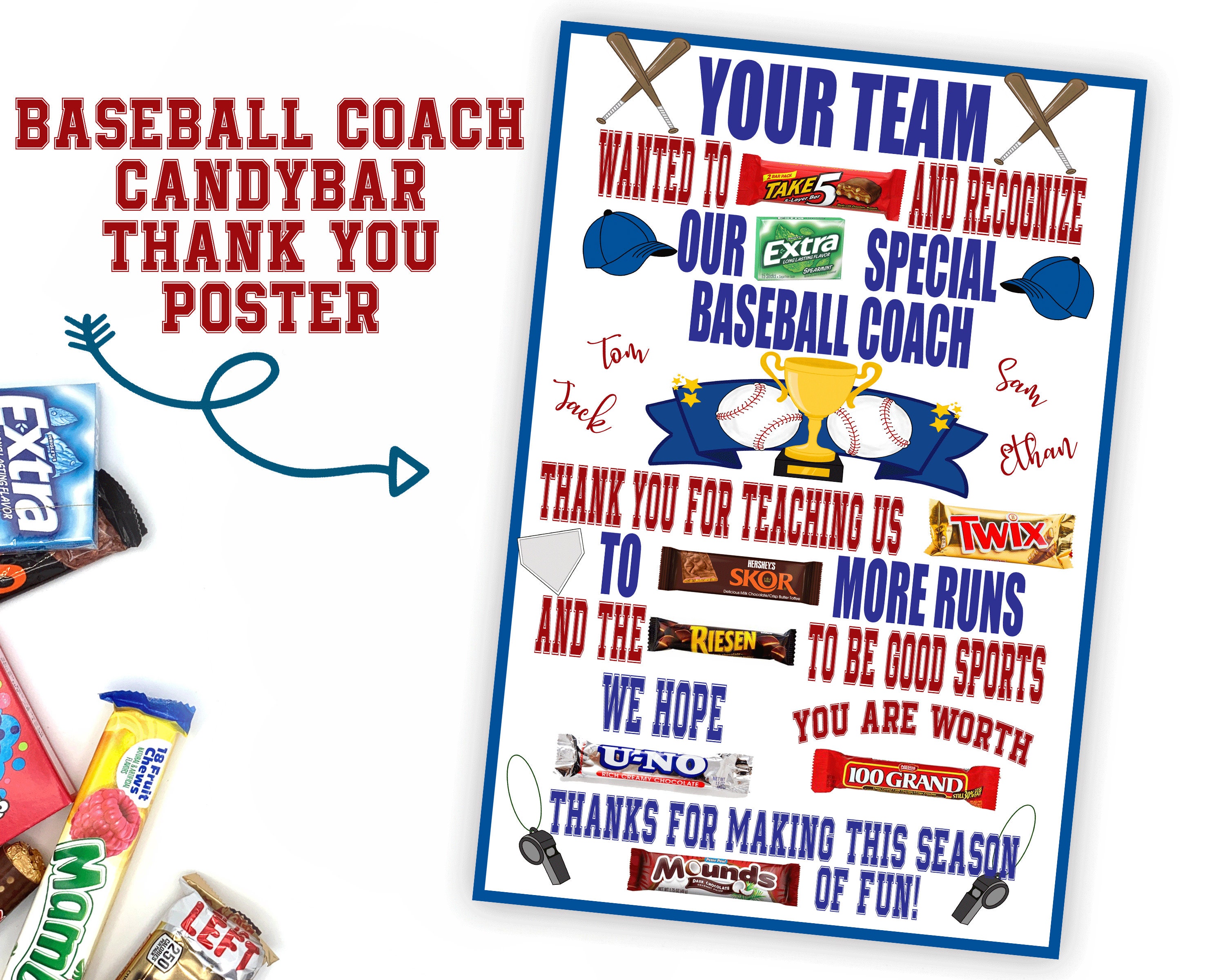 Baseball Coach Candy Gram Poster Coaches Thank You Gift - Etsy