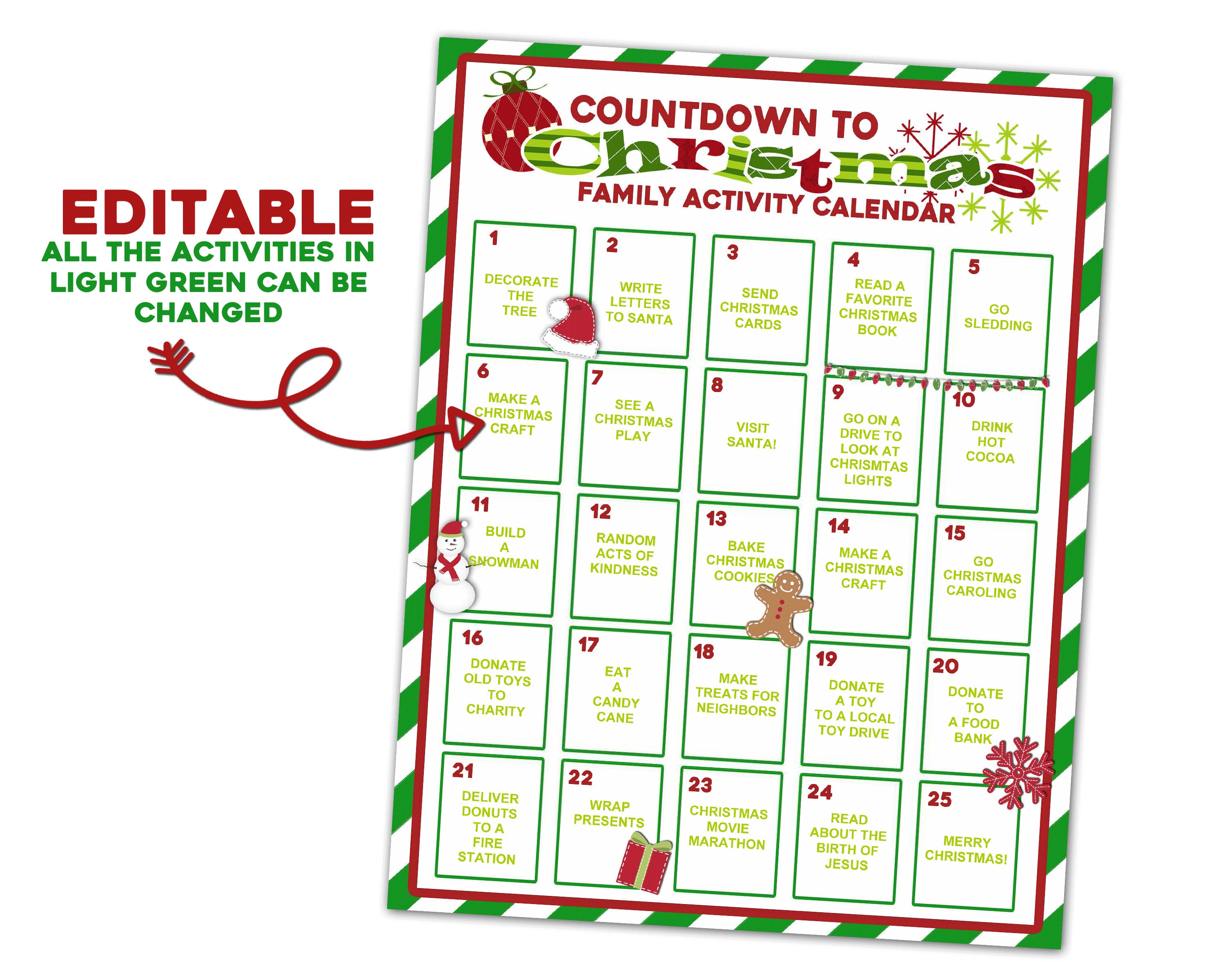 Christmas Countdown Calendar Printable Editable Christmas Etsy Australia