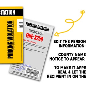 Fake Parking Ticket, Parking Citation, April Fools' Day Joke, Printable ...