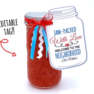 New Neighbor Gift, Jam Tags, Jam Gift Tag,  Welcome to the Neighborhood, Jam Packed with Love, Printable Gift Tag, Housewarming Gift,
