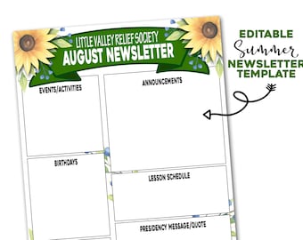 Relief Society Newsletter Summer Template, Summer Relief Society Newsletter, LDS Relief Society Printable Newsletter, Editable Newsletter