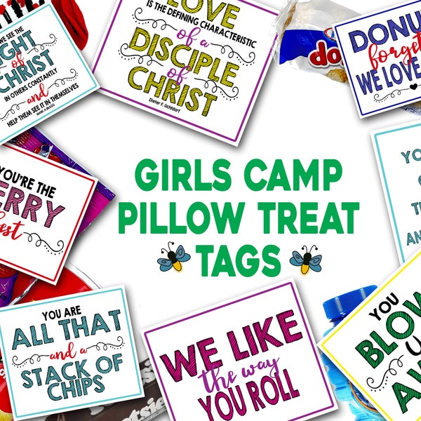 Girls Camp Pillow Treats, Pillow Treat Tags for Girls Camp, LDS Girls Camp, Young Women Pillow Treats, Pillow Treat Gift Tags, YW Girls Camp