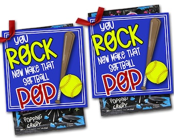 Softball Treat Tags, Softbol Buena Suerte Favor Etiquetas, You Rock Make That Softball Pop, Softball Game Treat Tag, Treat Tag, Torneo de Softbol