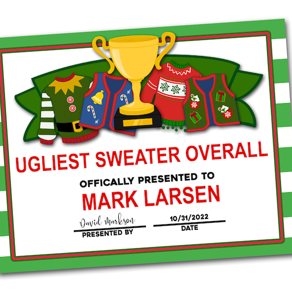 Ugly Sweater Award Certificates, Ugly Sweater Certificates, Ugly Sweater Contest Awards, Ugly Sweater Party, Editable PDF File, Printable