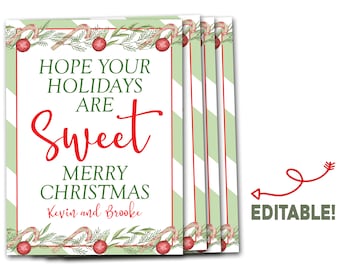 Christmas Treat Gift Tag, Holiday Gift Tag, Holiday Treat Tag, Easy Christmas Neighbor Gift, Printable, Co-Worker Gift, Treat Tag, Editable