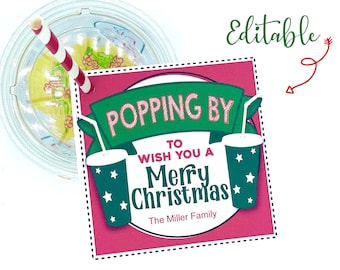 Christmas Friend Gift, Popping By Christmas Gift Tag, Holiday Co-Worker Gift, Soda Pop Christmas Gift Tag, Christmas Teacher, Neighbor, Easy