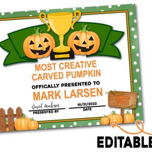 Halloween Award Certificates, Halloween Pumpkin Carving Certificates ...