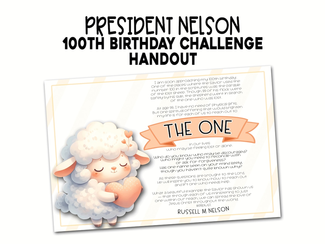 President Nelson 100th Birthday Challenge Handout, LDS President Nelson