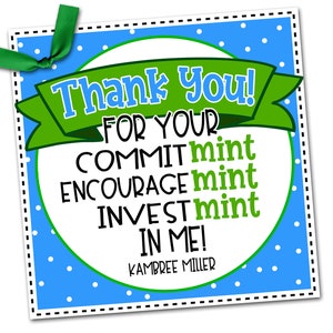 May include: A blue and green thank you card with white polka dots. The card says "Thank You! For Your Commitmint Encouragemint Investmint In Me!" and is signed "Kambre Miller".