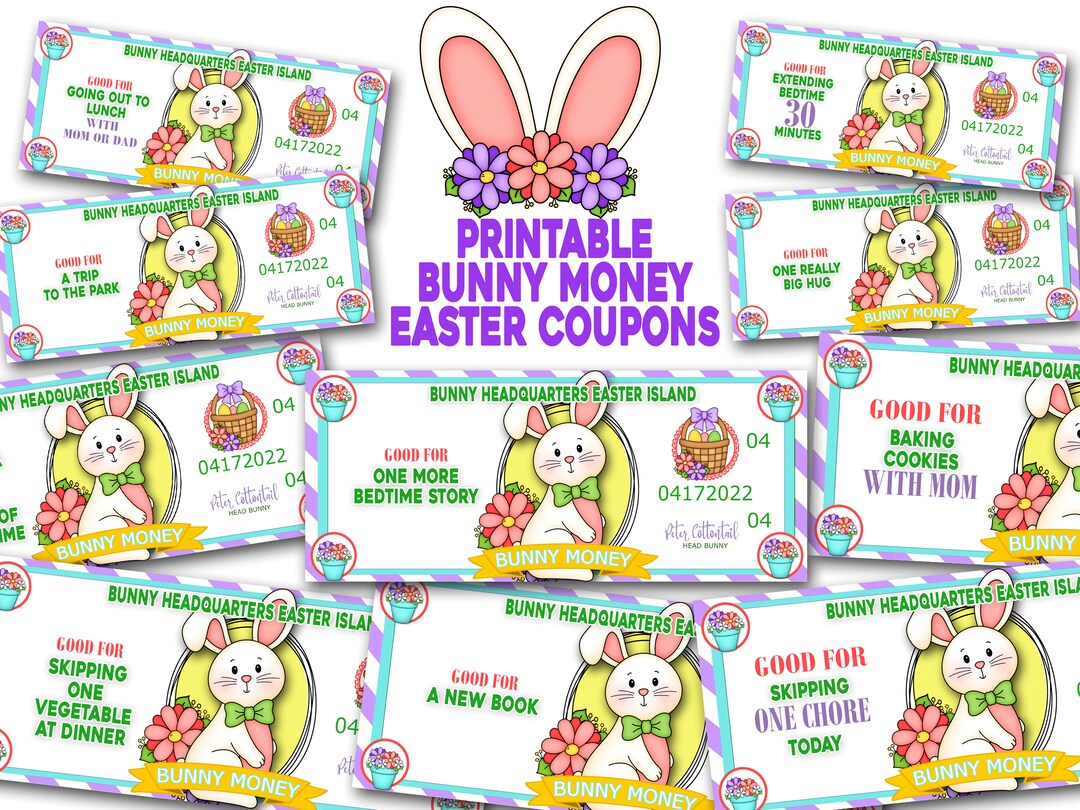 Easter Bunny Coupons, Bunny Money, Easter Bunny Reward Coupons