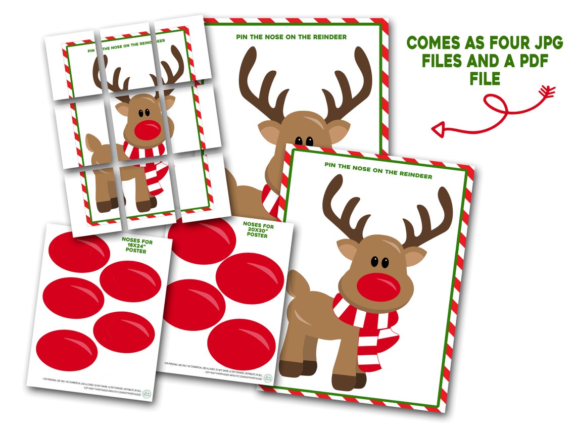 Pin the Nose on the Reindeer Printable Christmas Class Party | Etsy