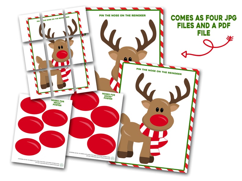 Pin the Nose on the Reindeer, Printable, Christmas Class Party Game, Poster Size Pin the Nose on the Reindeer, 20x30, 18x24, Holiday image 5