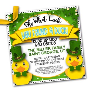 Saint Patrick&#39;s Duck Tags, Saint Patrick&#39;s Cruising Ducks, Rubber Duck Tag, Cruising Duck Game Tags, Editable Details, Printable, Printable