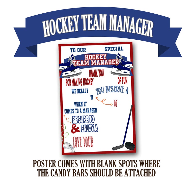 Hockey Team Manager Candy Gram Poster Thank You Gift Coach Etsy