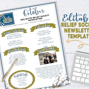 Relief Society Newsletter Template, Latter Day Saint Relief Society, LDS Relief Society, Printable and Editable