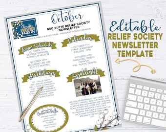 Relief Society Newsletter Template, Latter Day Saint Relief Society, LDS Relief Society, Printable and Editable