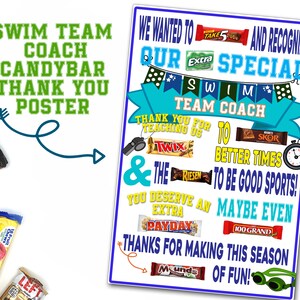 Swim Team Coach Candy Gram Poster, Coaches Thank You Gift, Coach Gift, Swim Team Coach Gift, Candy Bar Poster, Coaches Gift, Banquet Ideas