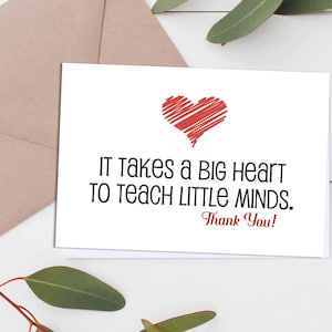 Teacher Appreciation Card, Valentine for Teacher, Card for Teacher, Teacher Gift, Gift for Teacher, Thank You Cards, Big Heart Little Minds