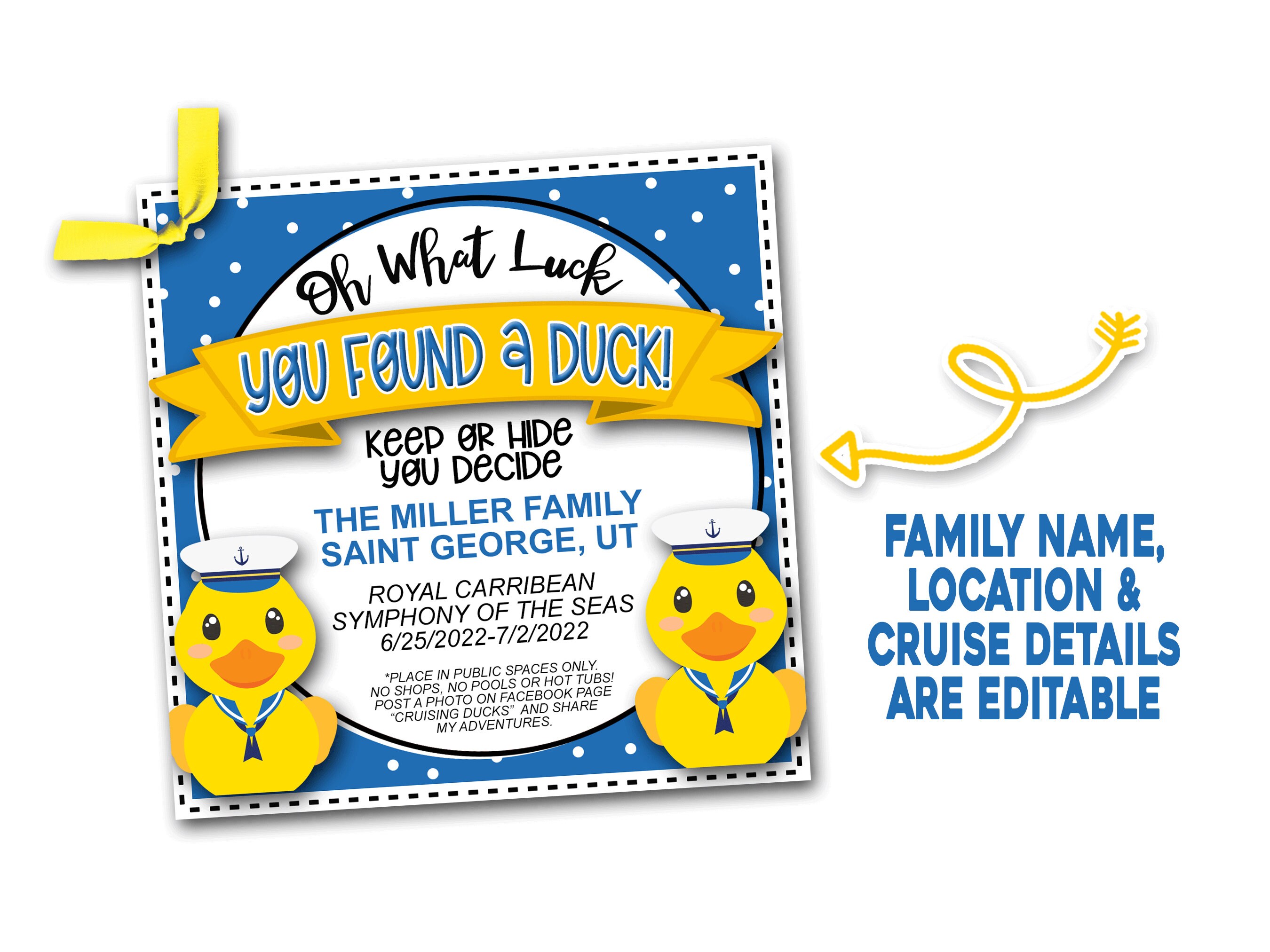 Waxvery Duck Duck Tags - 35 Pack Cruise Rubber Duck Game Cards With Bands, 2.6x3 Inches