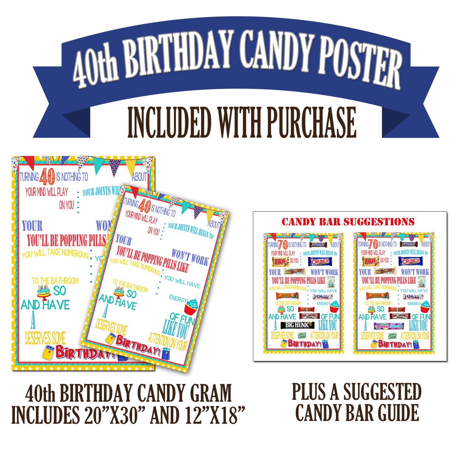 40th Birthday Poster Candy Bar Poster Friend Birthday Gift Etsy