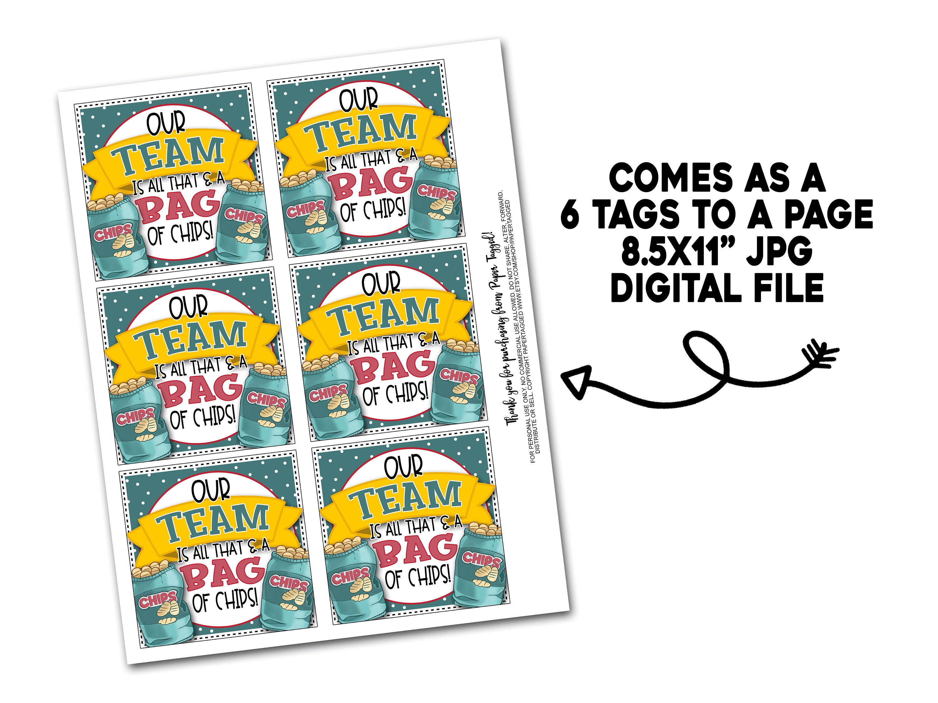 Game Day Treat Tag, All That and a Bag of Chips, Sports Team Gift, Game ...
