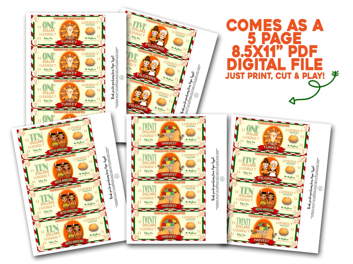 Thanksgiving Play Money Fall Play Money Thanksgiving Fake Etsy