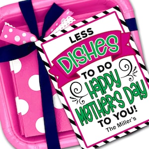 Etiquetas para presentes do Dia das Mães, Pratos para o Dia das Mães, Menos pratos para fazer Feliz Dia das Mães para você, Presente de ministração para o Dia das Mães, Etiquetas para o Dia das Mães