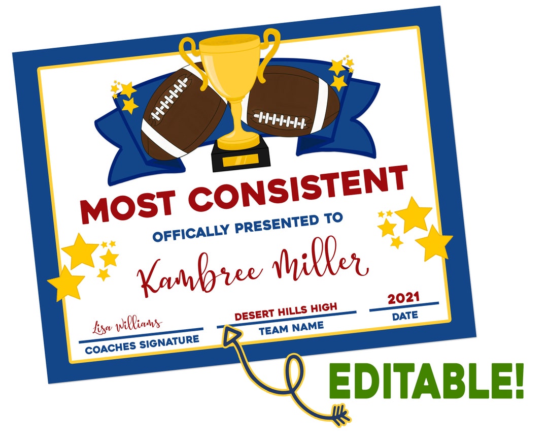 Football Team Awards, Editable PDF File, Football Certificates, End of