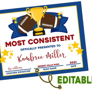 Football Team Awards, Editable PDF File, Football Certificates, End of Season Awards, Team Certificates, Team Recognition Awards, Print