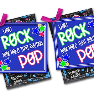 Cheerleading Good Luck Favor Tags, You Rock Now Make That Routine Pop, Dance Good Luck Favor, Gymnastics Team Gifts, Treat Tags, Team Game