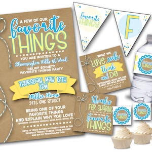 Favorite Things Party Bundle, Favorite Things Party Invitations, Favorite Things Party Printables, Relief Society Activities, Banner, Favor