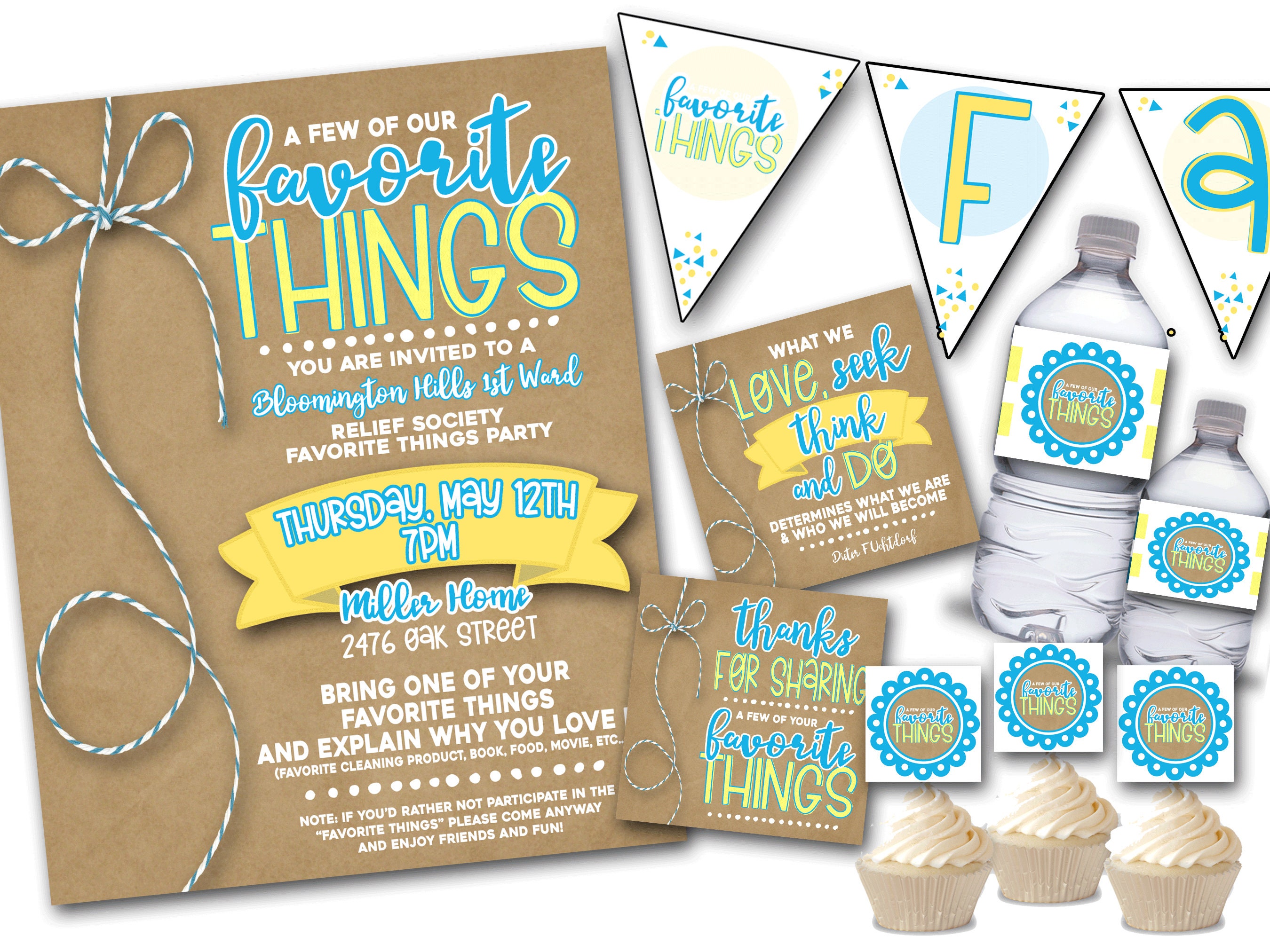 Favorite Things Party Bundle, Favorite Things Party Invitations, Favorite Things Party Printables, Relief Society Activities, Banner, Favor