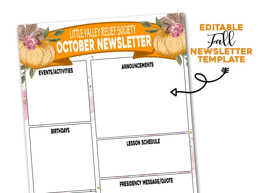 Relief Society Newsletter Fall Template, Autumn Relief Society Newsletter, LDS Relief Society ...