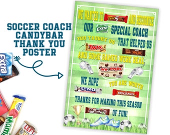 Soccer Coach Candy Gram Poster, Coaches Thank You Gift, Coach Gift, Soccer Coach Gift, End of Season Gift, Coaches Gift, Soccer Team Gift