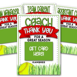 Softball-Trainer-Dankeschön-Geschenkkartenhalter, Dankeschön-Karte, Softball druckbar, Softball-Dankeskarte, Team-Manager-Danke, Team-Elternteil