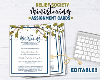 Relief Society Ministering Assignment Cards, Relief Society Handouts, LDS Ministering, LDS Relief Society, Printable and Editable