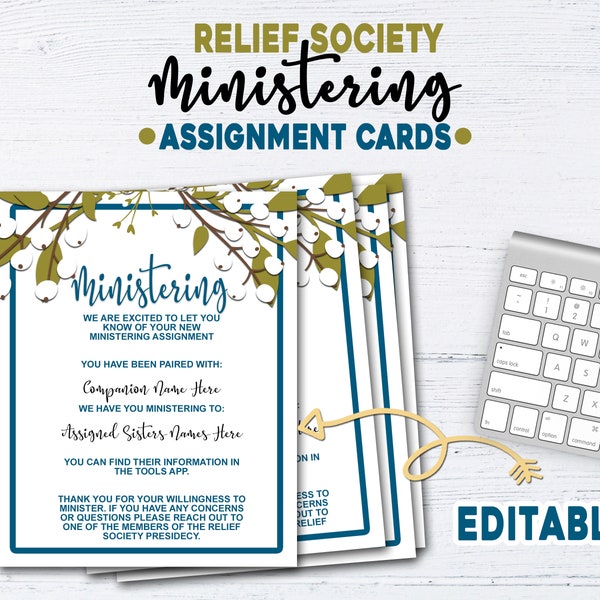 Relief Society Ministering Assignment Cards, Relief Society Handouts, LDS Ministering, LDS Relief Society, Printable and Editable