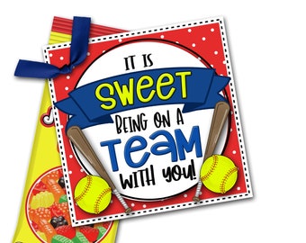Softball Treat Tags, Softball Good Luck Favor Tags, It is Sweet Being on a Team with You, Softball Game Snacks Tag, Treat Tag, Tournament