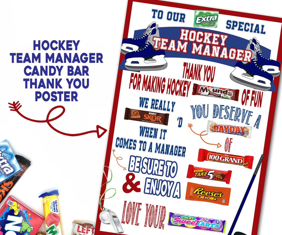 Hockey Team Manager Candy Gram Poster Thank You Gift Coach Etsy