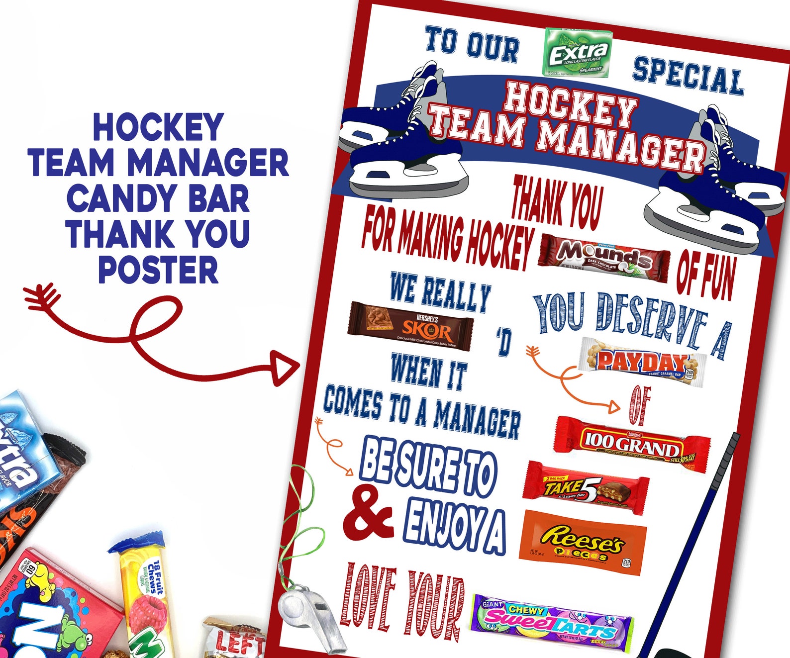 Hockey Team Manager Candy Gram Poster Thank You Gift Coach Etsy