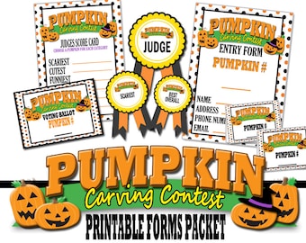 Pumpkin Carving Contest Printable Forms Packet, Pumpkin Carving Contest Judges Score Cards, Halloween Party Activity, Pumpkin Carving Awards
