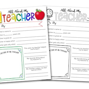 Teacher Appreciation Week Printable, Teacher Survey, Teacher Printable, Teacher Thank You, Teacher Coloring Page, All About My Teacher