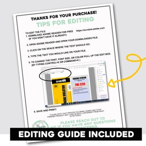 May include: A printable PDF document with instructions on how to edit a parking violation citation template. The document includes a screenshot of the Adobe Reader software with the citation template open. The citation template is yellow with black text and reads "Parking Violation" and "Fine: $250".