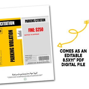 Fake Parking Ticket, Parking Citation, April Fools' Day Joke, Printable ...