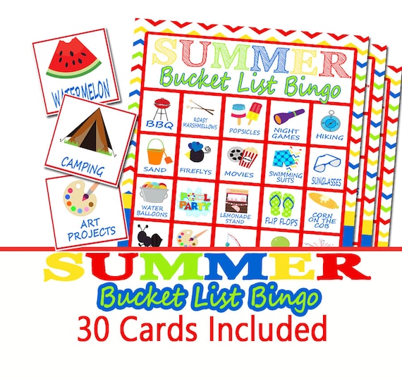 Summer Bucket List Bingo Game End of Year Party Game School