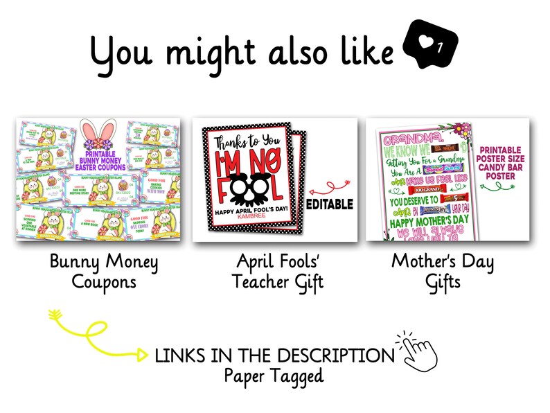May include: Three printable posters for different occasions. The first poster is for Easter and features a bunny with the text "Printable Bunny Money Easter Coupons". The second poster is for April Fools' Day and features a colorful graphic with the text "Thanks to You I'm No Fool Happy April Fool's Day!" The third poster is for Mother's Day and features a colorful design with the text "Grandma We Know We Got You For a Grandm You Are a Great Fool, You Deserve to Happy Mother's Day!"