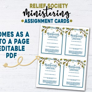 Relief Society Ministering Assignment Cards, Relief Society Handouts, LDS Ministering, LDS ...
